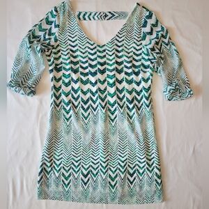 As U Wish Green and White Chevron Mini Dress